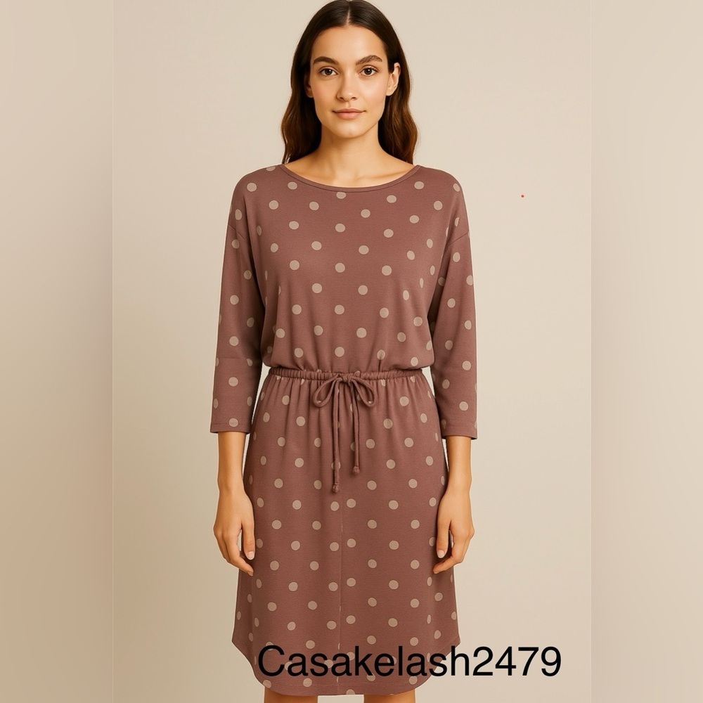 Riah Fashion Knit Dress, Plum with Grey Polka Dots, Size 2XL - Picture 2 of 6